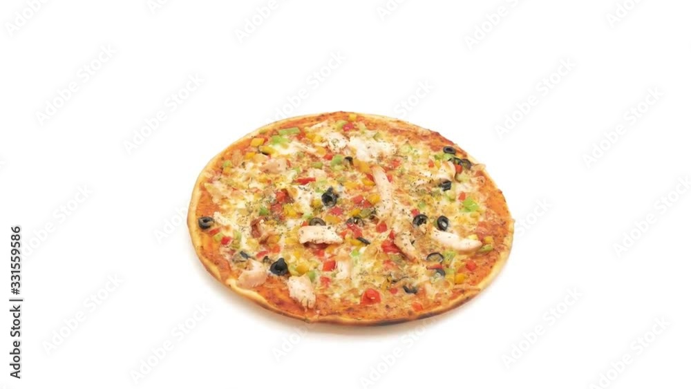 Pizza isolated on white background rotate turning spin Pizza isolated on white background rotate turning spin