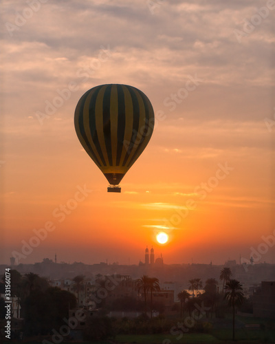 Hot air balloon over Luxor, Egypt, at sunrise