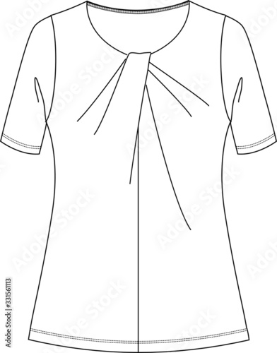 t shirt design with neck detail apparel template,  Fashion Flat Sketch.