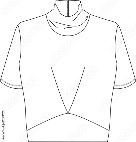 High neck crop top.Women's Top Fashion Flat Sketch, Blouse, Ready made, Apparel Template