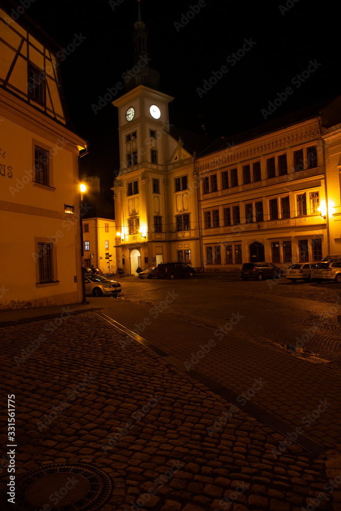 Night historical town Loket