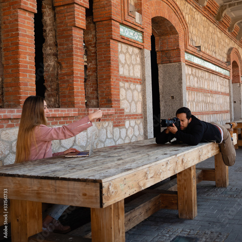 BLONDE GIRL WITH HER COMPUTER