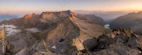 Panoramic view of Baitone peaks at sunrise in Valle Camonica  Adamello Park  Italy