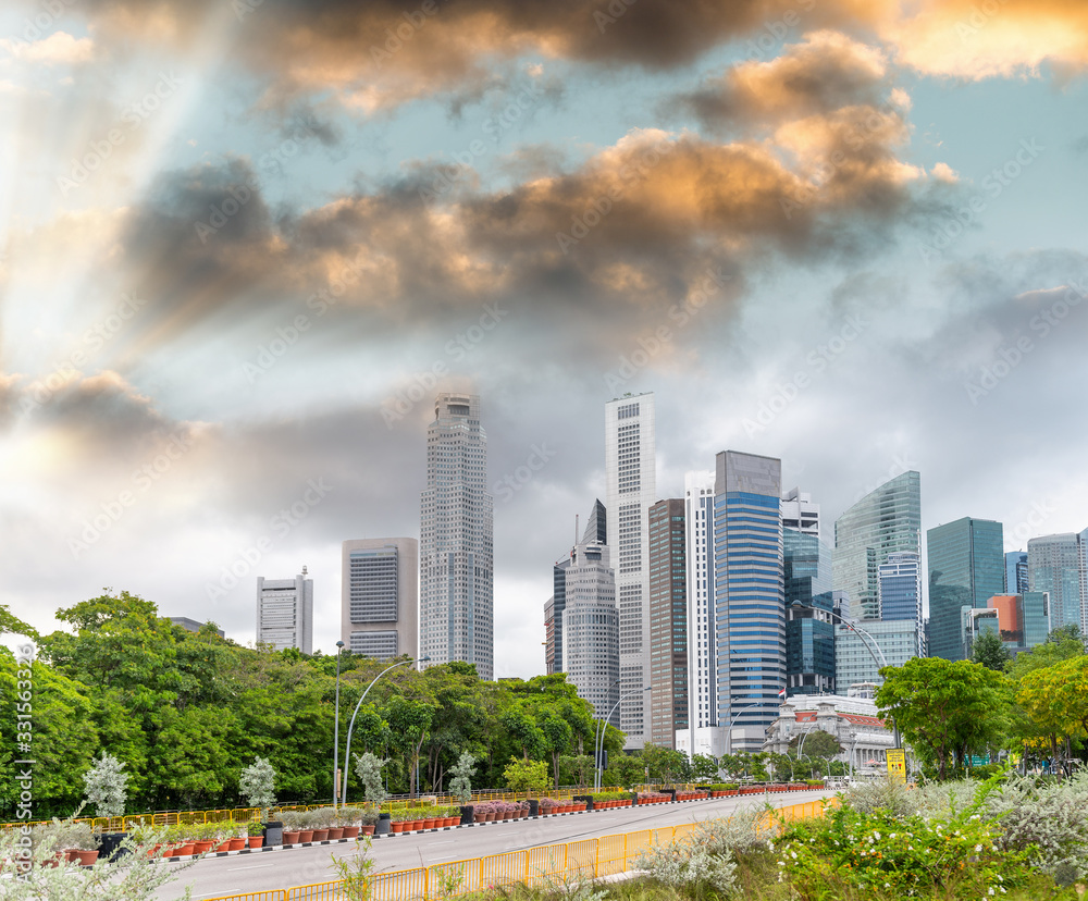 Singapore city skyline as seen from city park Singapore city skyline as seen from city park