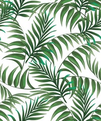 Wandcirkels Botanische print patronen Groene palmbladeren zomerprint op zwart  © Logunova  Elena