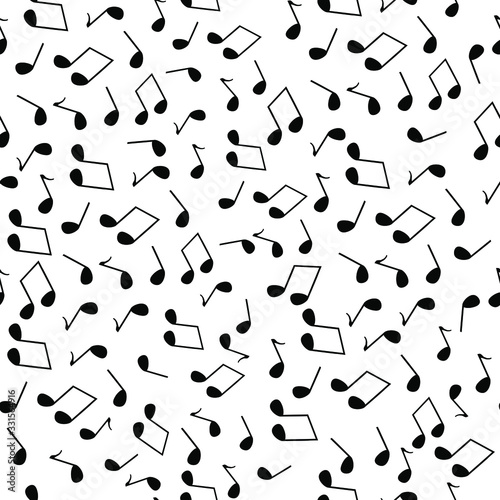 seamless pattern of black notes on a white background