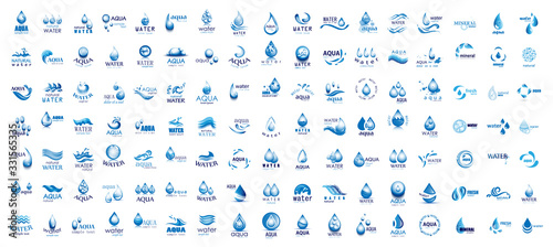 Fototapeta Naklejka Na Ścianę i Meble -  Water Splash Vector And Drop Logo Set - Isolated On White. Vector Collection Of Flat Water Splash and Drop Logo. Icons For Droplet, Water Wave, Rain, Raindrop, Company Logo And Bubble Design