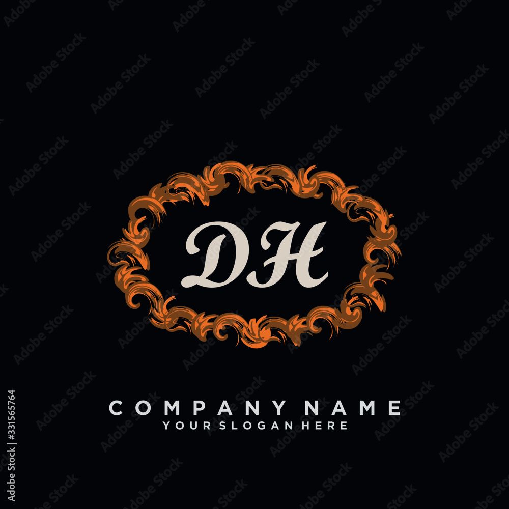 Initial Letter DH Logo With circle Template Vector
