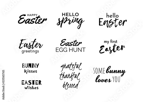 Easter quotes set isolated on white. Collection of Easter greeting texts. Cute typography. Vector