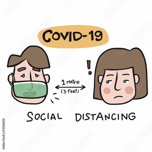 Covid-19 social distancing people cartoon vector illustration