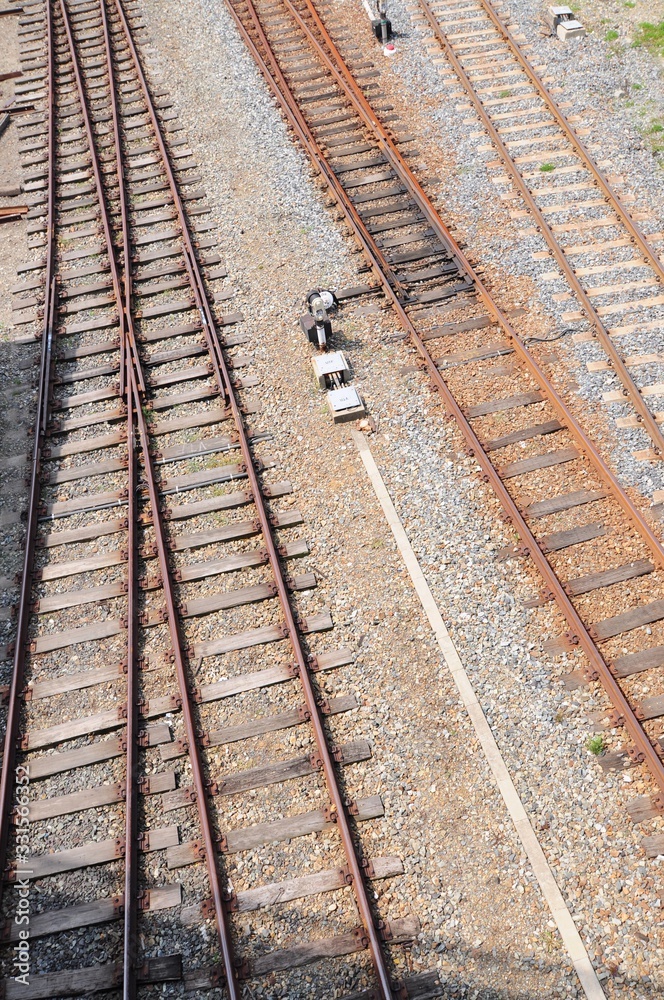 Many train tracks at the train station Many train tracks at the train station