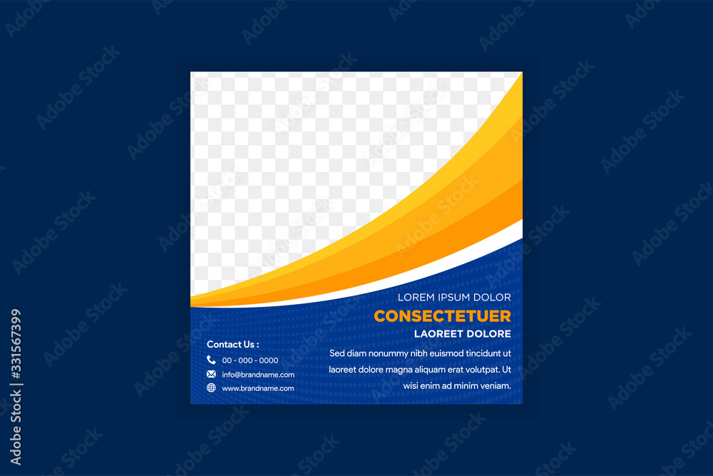 Naklejka premium Post social media template. Modern promotion square web banner for social media. modern banner designs. the combination yellow and blue colors with dot pattern. space for photo on top.