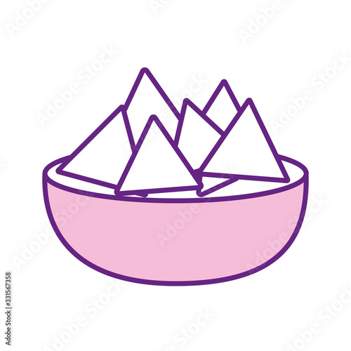 Mexican nachos bowl line style icon vector design