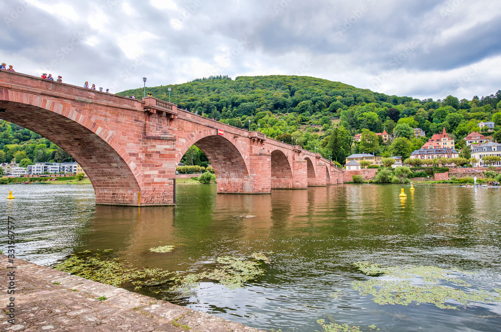 Heidelberg medieval bridge over the river, Germany