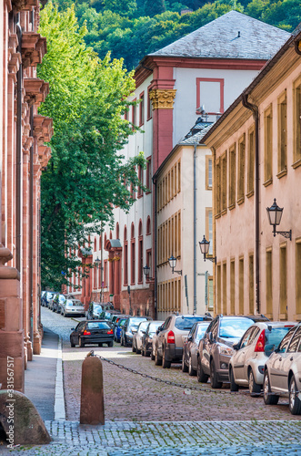 Heidelberg medieval street with parked cars, Germany © jovannig