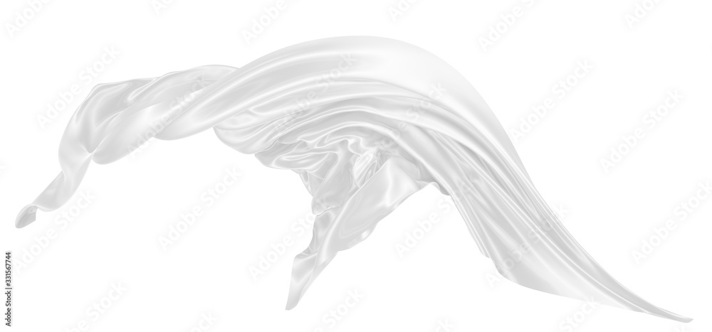 Beautiful flowing fabric of white wavy silk or satin. 3d rendering image. Beautiful flowing fabric of white wavy silk or satin. 3d rendering image.