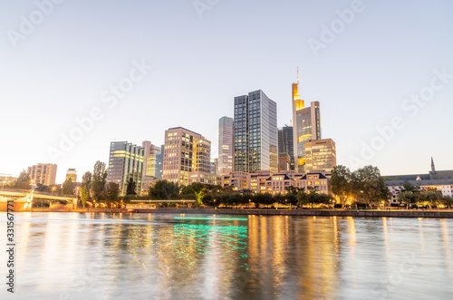 Modern skyline of Frankfurt  Germany. City river and buildings at night