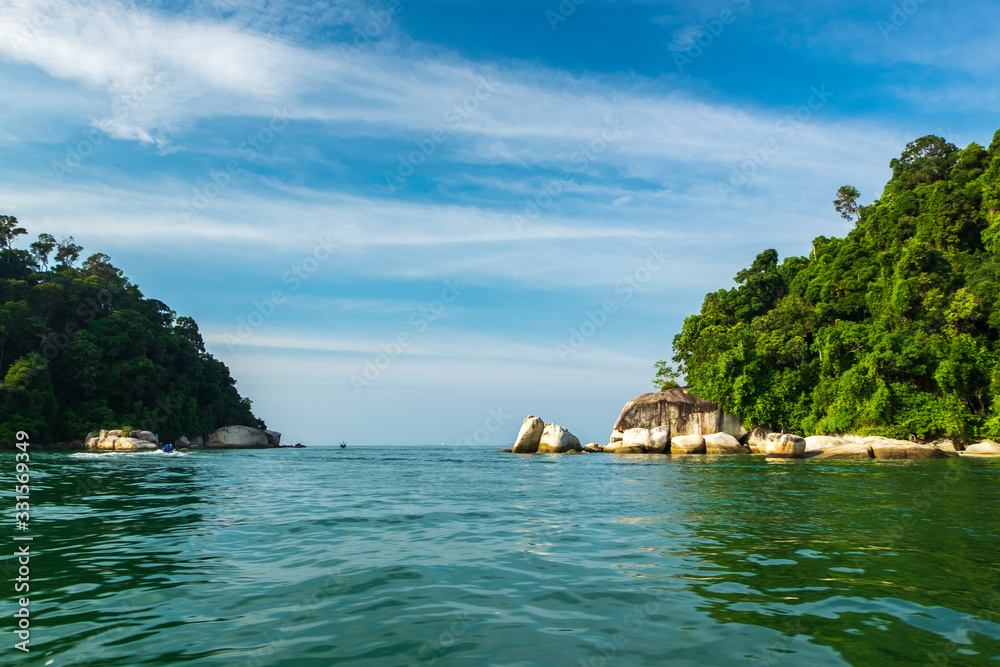 sightseeing whale look rock during Island hoping activity in Pangkor Island, Perak State, Malaysia