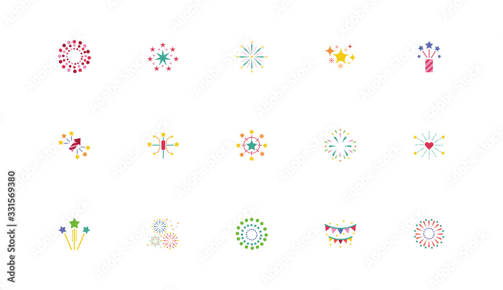 bundle of fireworks explosion splash set icons bundle of fireworks explosion splash set icons