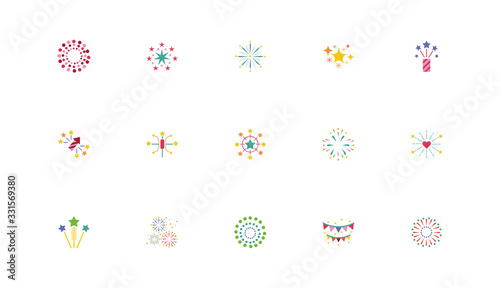 bundle of fireworks explosion splash set icons
