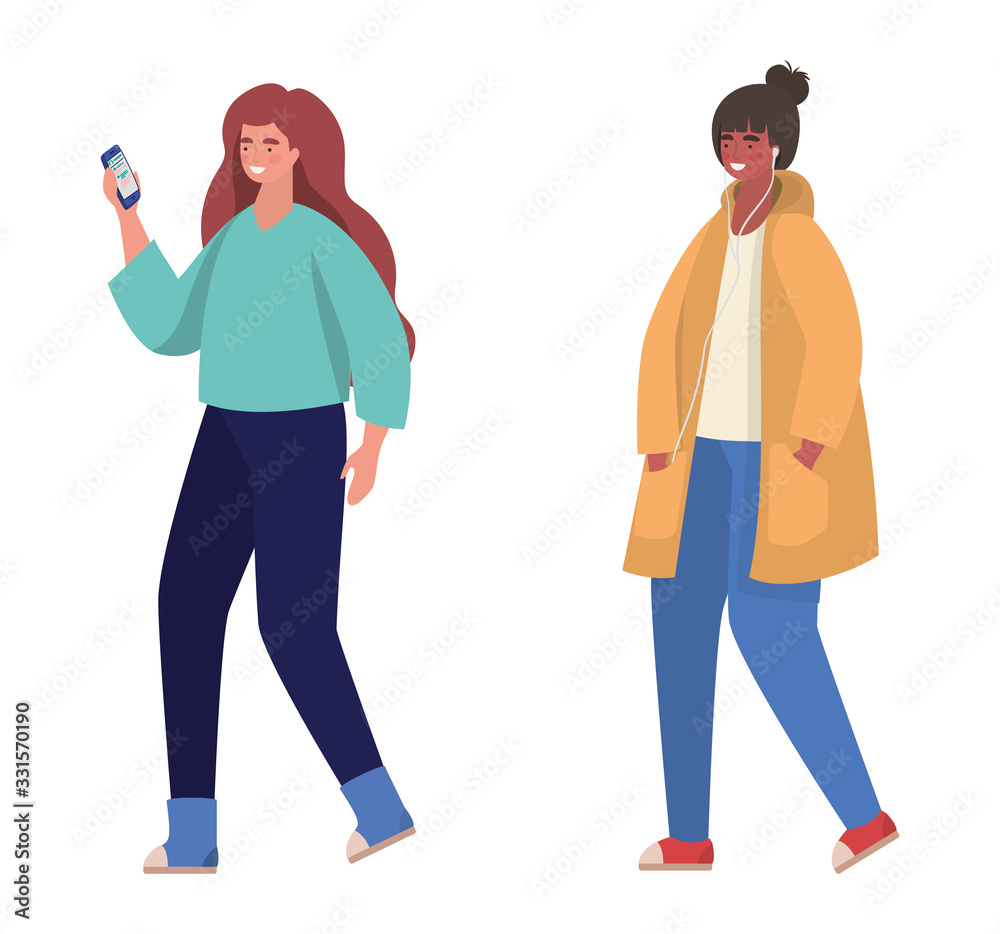 Girls with smartphones vector design