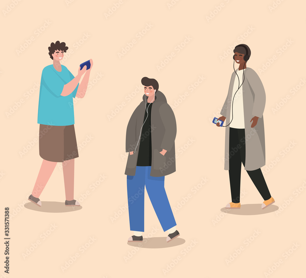 Boys with smartphones vector design