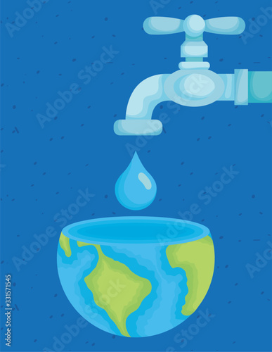 water day poster with tap and world planet in drop