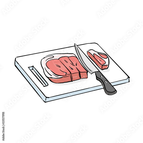 肉を切る　調理　イラスト　手描き
