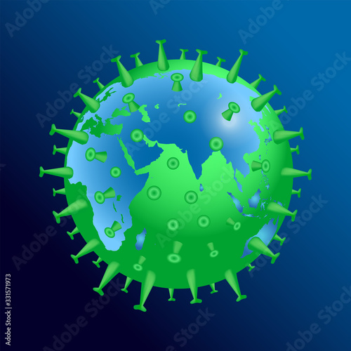 The planet is infected. Coronavirus epidemic. Virus Earth. Covid-19. Medical Genetics Bacteriological Microorganism. 