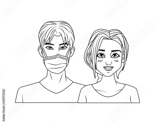 young couple with mouth cap medical accessory