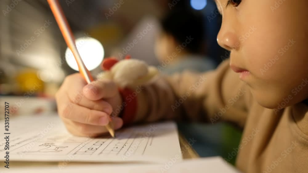 girl doing homework, kid writing paper, education concept, back to school girl doing homework, kid writing paper, education concept, back to school