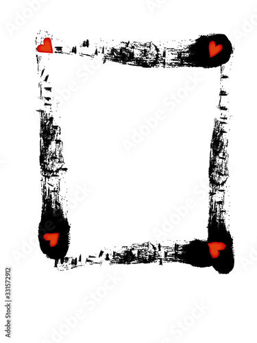 Vorlagen Design - Bilderrahmen schwarze Pinselstriche mit orangenen Herzen in den Ecken