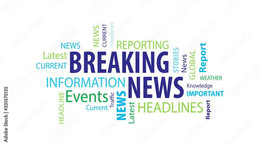 Animated Breaking News Word Cloud on a White Background Animated Breaking News Word Cloud on a White Background