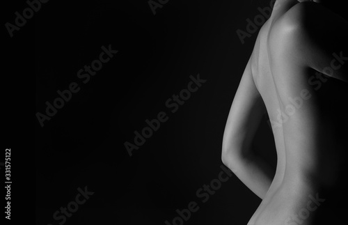 Sexy body nude woman, Fashion art studio portrait of Black and White Beautiful woman body, low key sleeping girl in low light fine art nude, High detailed