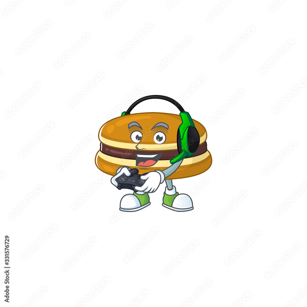 An adorable dorayaki in Sailor cartoon character with white hat An adorable dorayaki in Sailor cartoon character with white hat