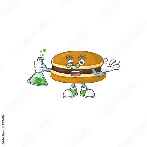 Dorayaki brainy Professor Cartoon design grasp a glass tube
