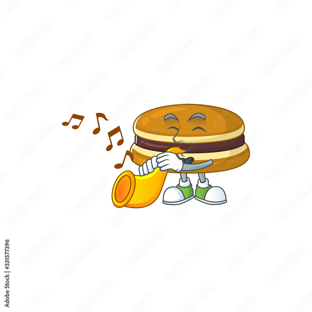 Dorayaki cartoon character playing music with a trumpet Dorayaki cartoon character playing music with a trumpet
