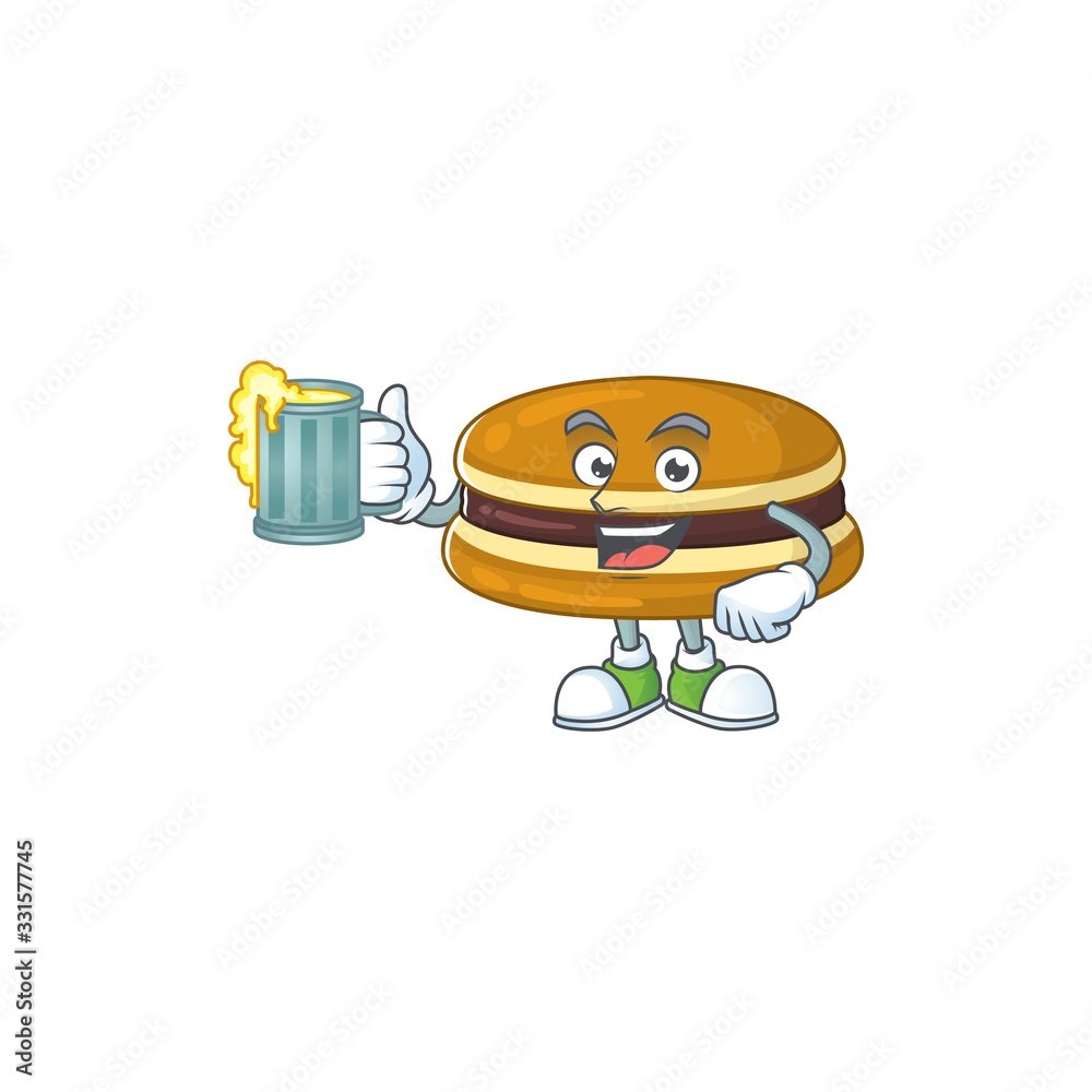 A cartoon concept of dorayaki with a glass of beer