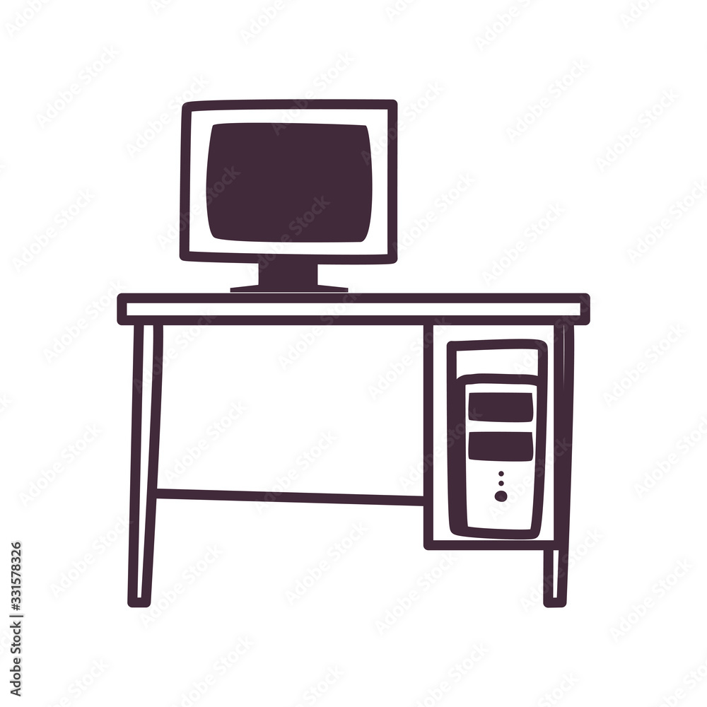 Isolated digital computer over desk line style icon vector design Isolated digital computer over desk line style icon vector design