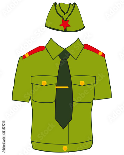 Shirt and oversea cap military on white background is insulated