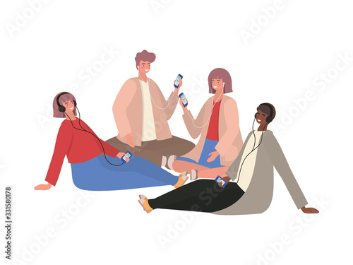 Girls and boys with smartphones vector design