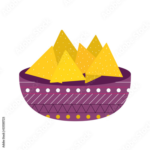Mexican nachos bowl flat style icon vector design