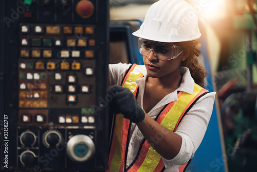 Photography Professional engineering, worker, woman Quality control, maintenance, check in factory, warehouse Workshop for factory operators, engineering women control