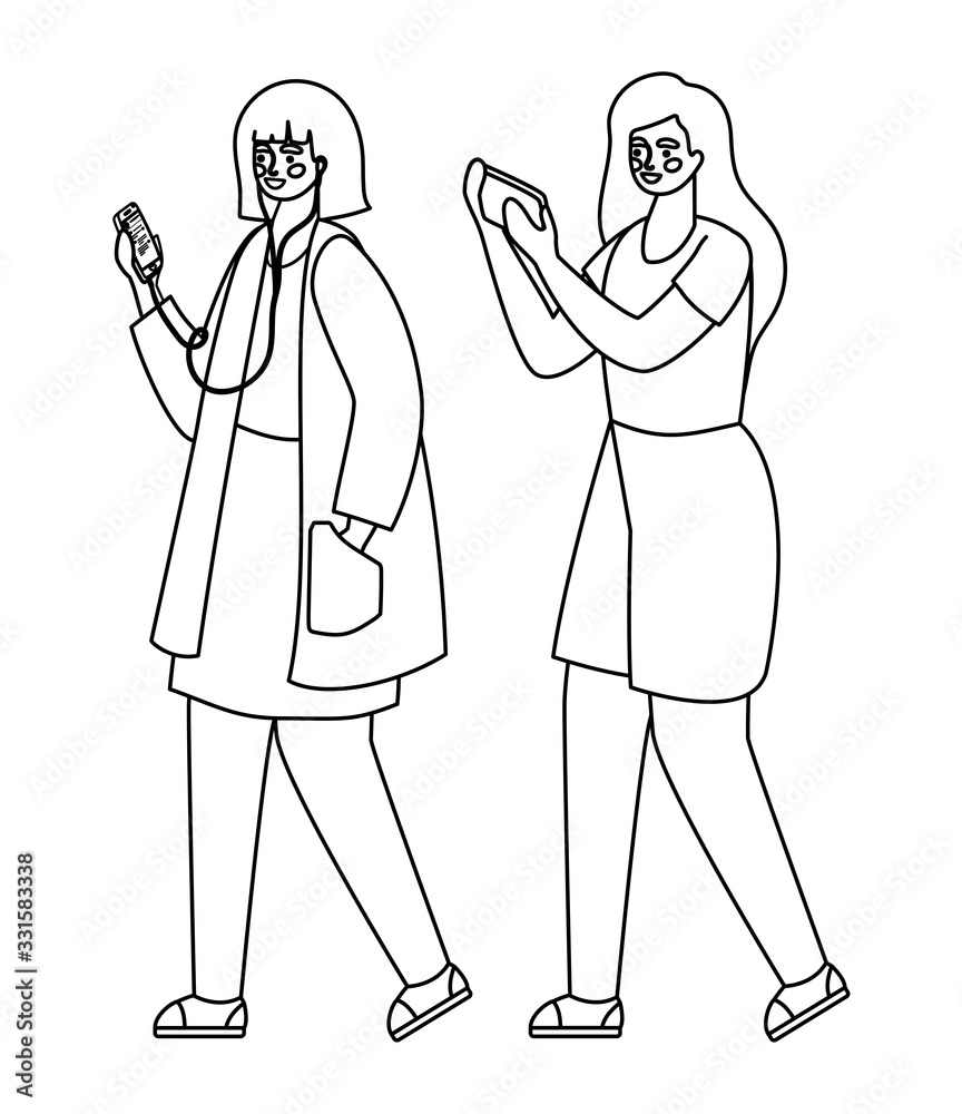 Girls with smartphones vector design Girls with smartphones vector design