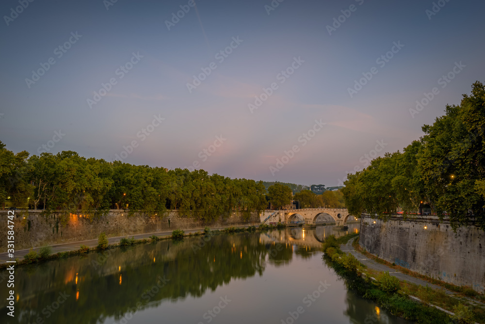 Ponte Sisto. Bridge along Tiber river during early morning, Rome, Italy
