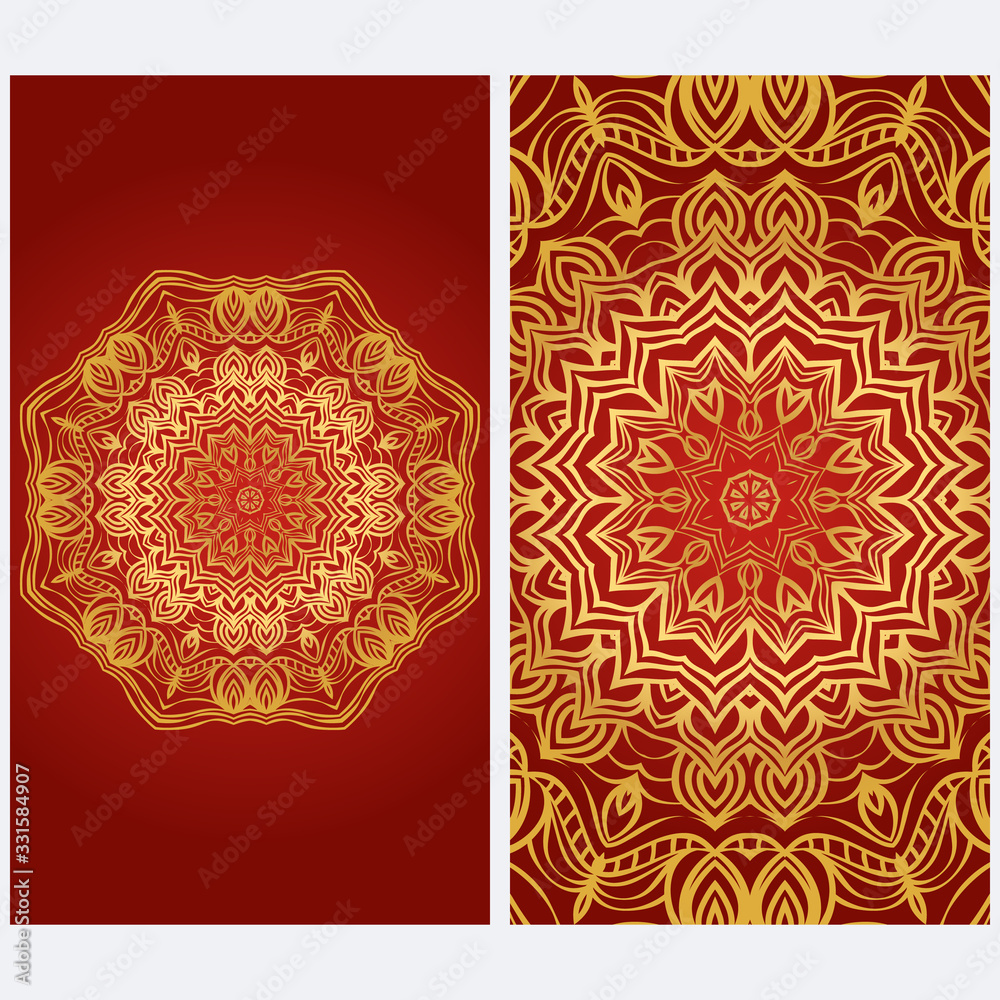 Naklejka Design Vintage cards with Floral mandala pattern and ornaments. Vector template. Islam, Arabic, Indian, Mexican ottoman motifs. Hand drawn background