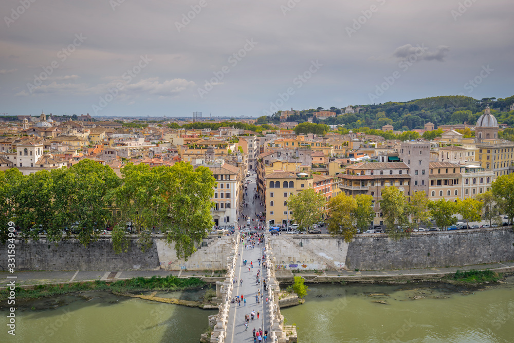 Sep 26/2017 the view of St. Angelo Bridge from Castel Sant'Angelo terrace, Rome, Italy