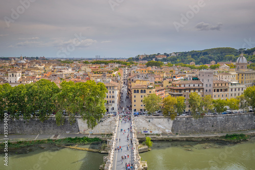 Sep 26/2017 the view of St. Angelo Bridge from Castel Sant'Angelo terrace, Rome, Italy