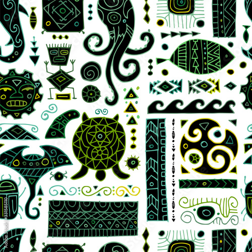 Ethnic handmade ornament for your design. Polynesian style, seamless pattern