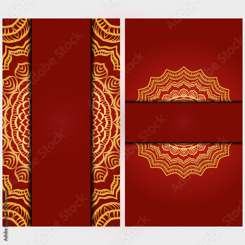 Invitation or Card vector template with floral mandala pattern. Decorative background for Wedding, greeting cards, Birthday Invitation. The front and rear side.